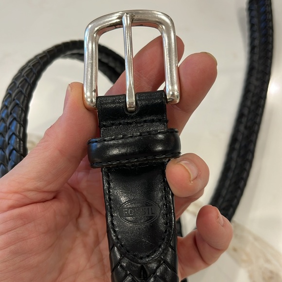 EUC Fossil Black braided 1” wide leather Maddox belt with silver buckle. - Picture 3 of 7
